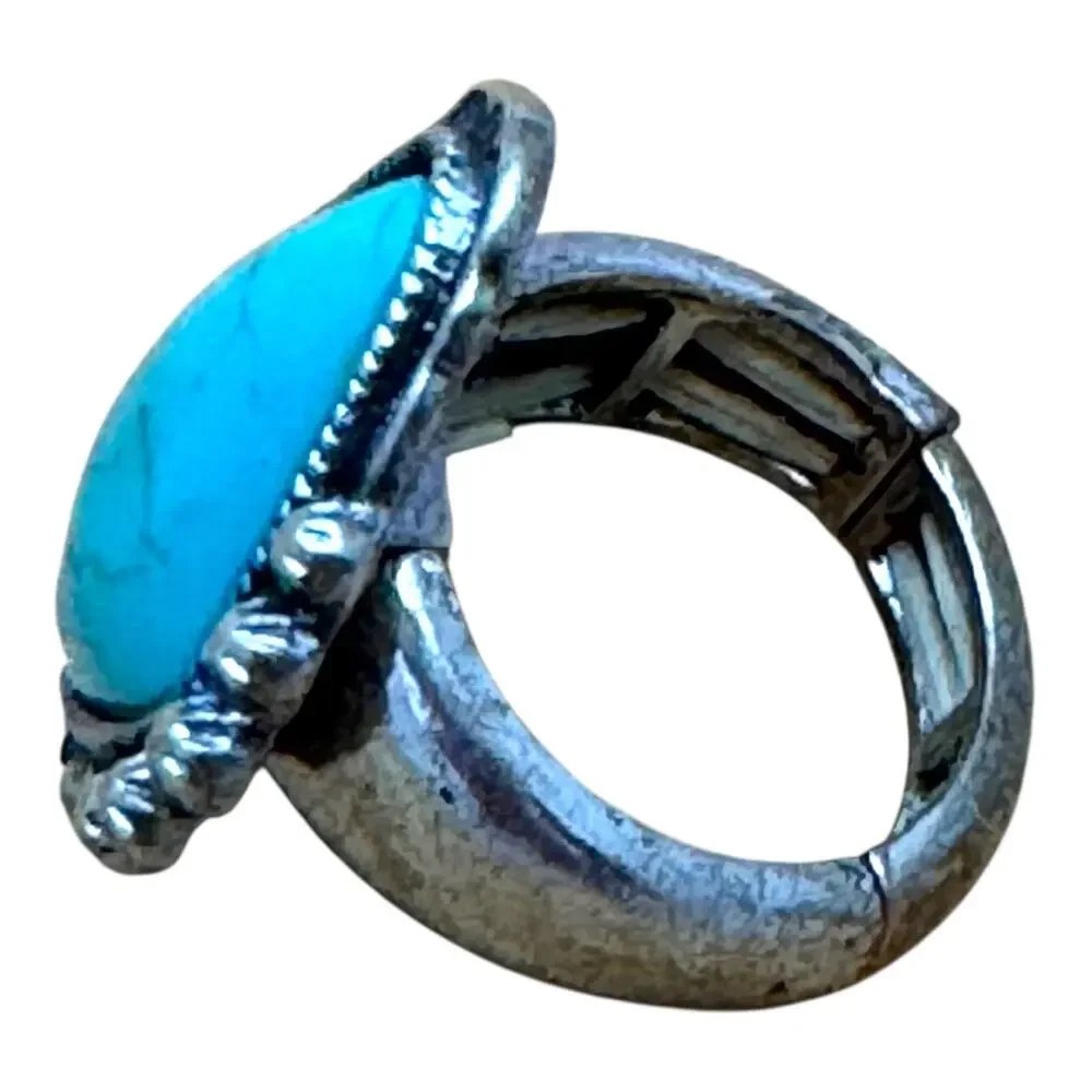 Turquoise Stone Stretch Ring Silver